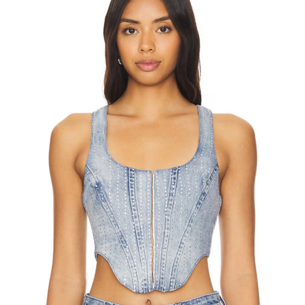 Studded Denim Crop Top and Jeans Set